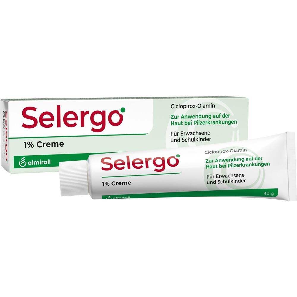Eine Tube und Schachtel der Creme "Selergon" zur Hautbehandlung von Pilzinfektionen.